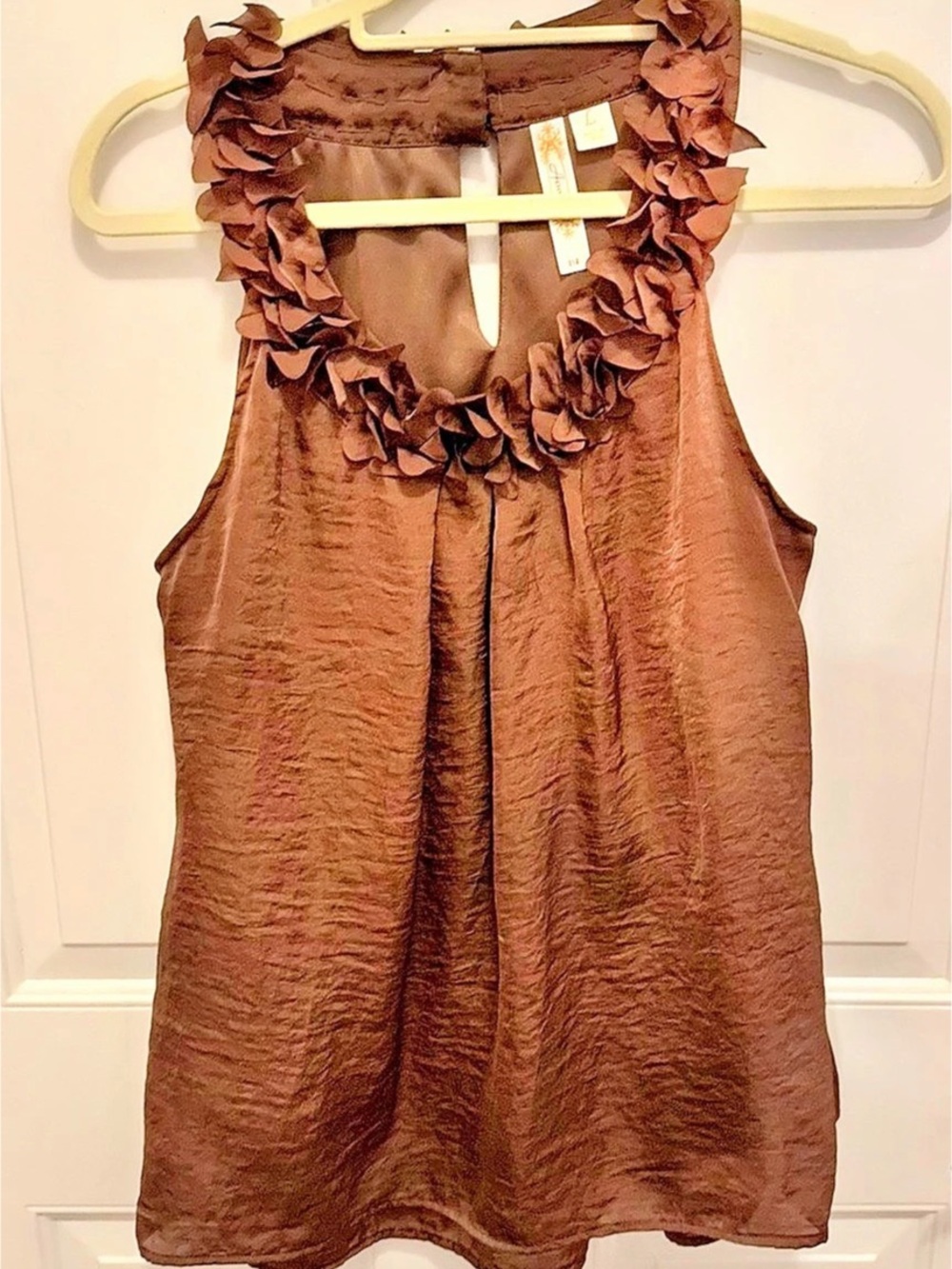 Ninety Ruffled Sleeveless Top in Brown Like New